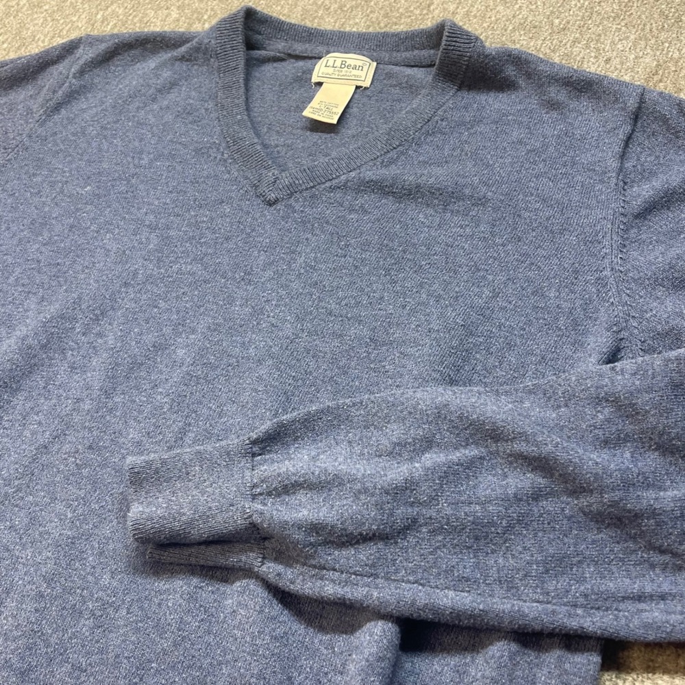 LL Bean Mens Blue Cotton Cashmere V-Neck Sweater Large Tall L-Tall 275552